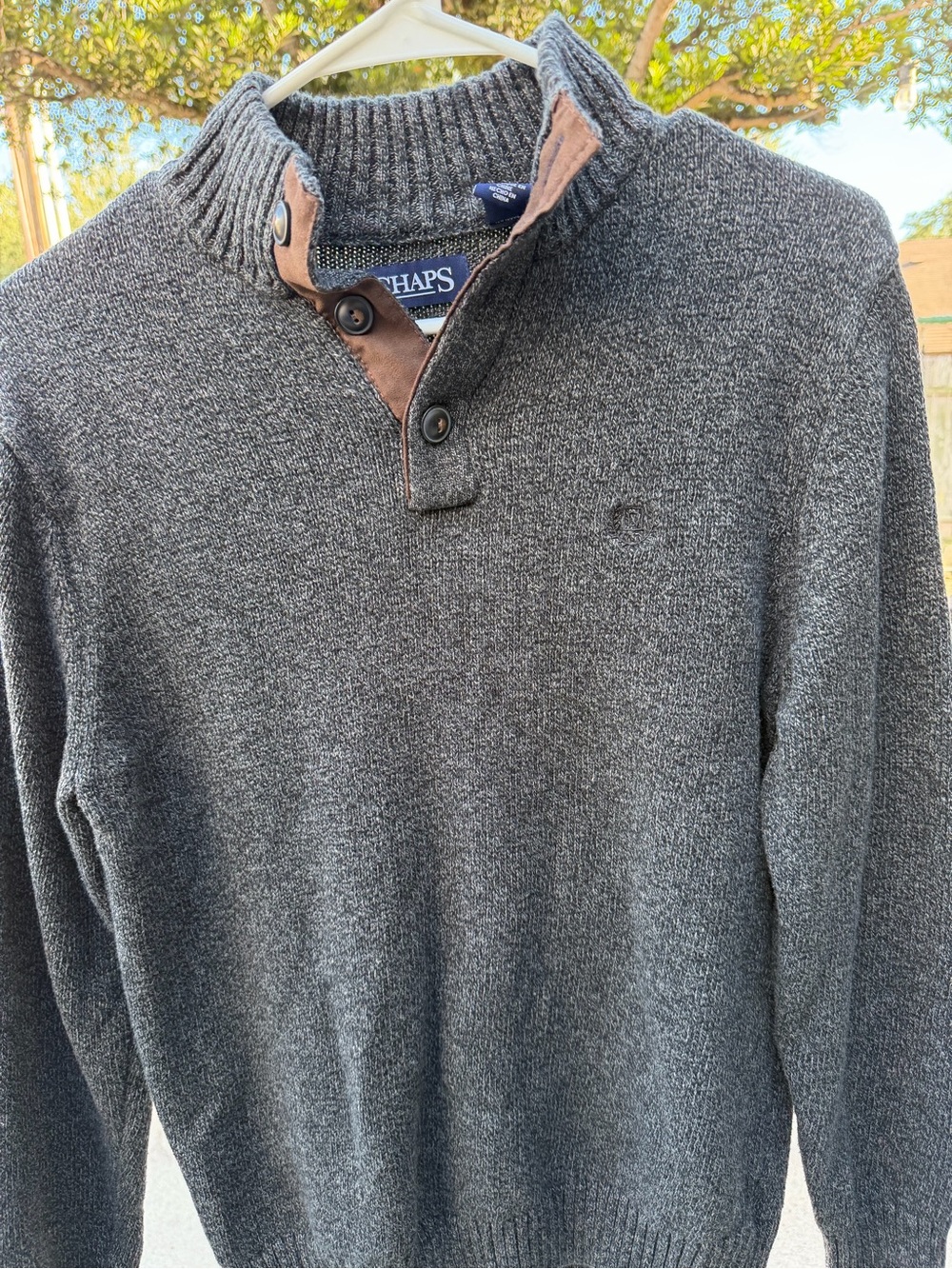 Chaps Men’s Charcoal Zip-Neck Knit Sweater with Contrast Trim
